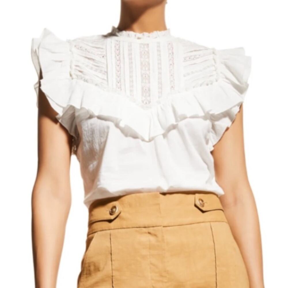 Veronica Beard Tamsyn Blouse Lace Ruffled Flutter Sleeve Off White size 2 NWT